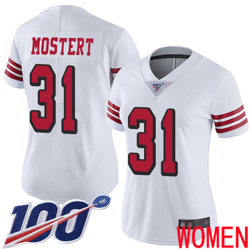 San Francisco 49ers Limited White Women Raheem Mostert NFL Jersey #31 100th Season Vapor Untouchable Rush